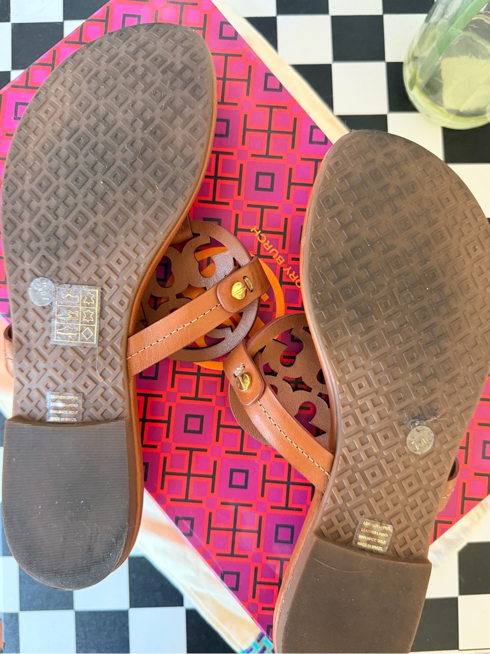 Tory Burch Brown Leather Logo Thong Sandals - Picture 3 of 4